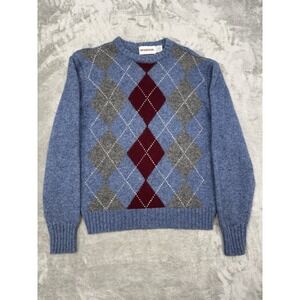 McGregor Argyle Diamond Wool Sweater Womens Large Made In USA Vintage Blue Red